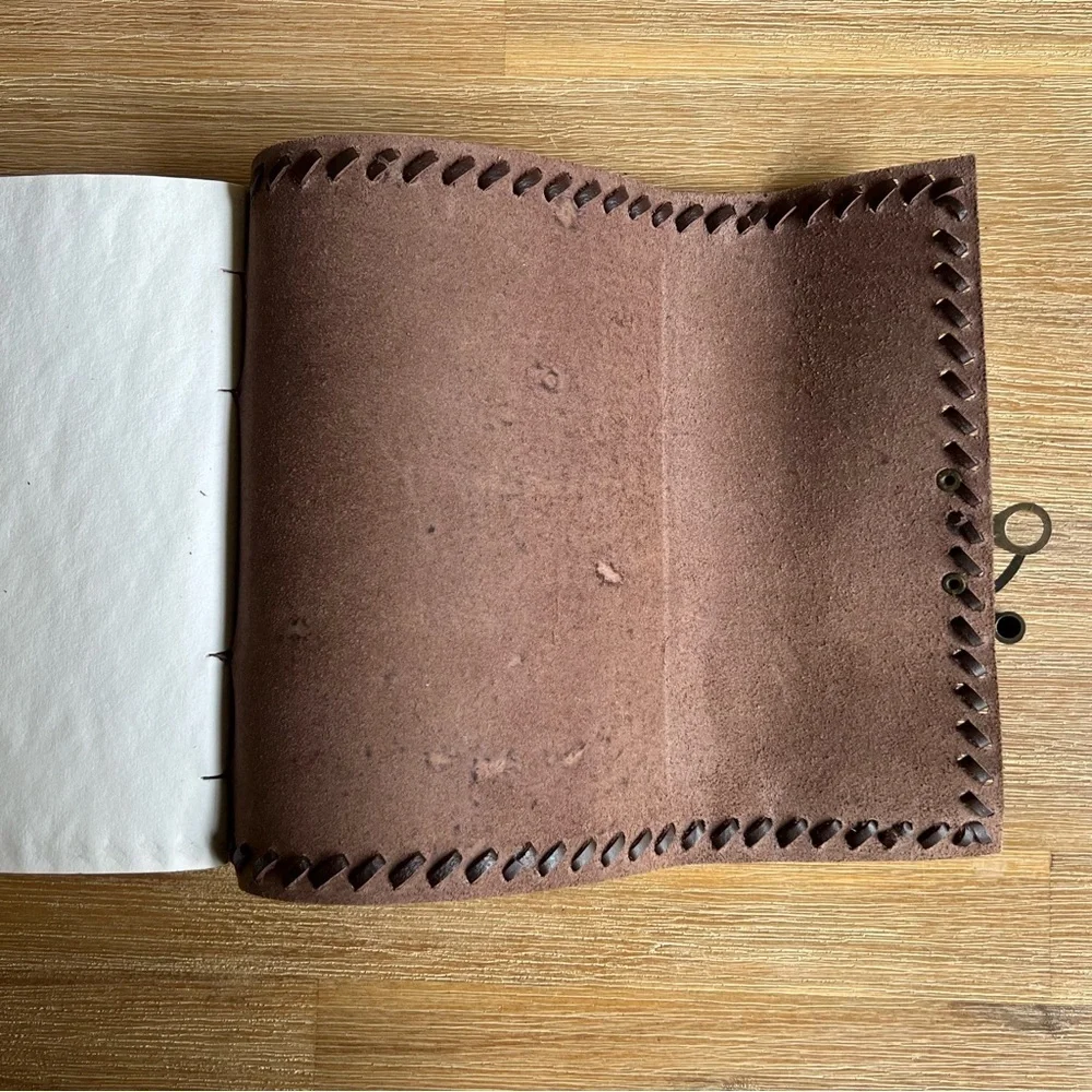 Handmade Brown Genuine Leather Journal Diary Pouch with Brass Clasp Closure - Picture 7 of 14